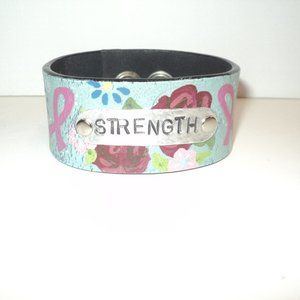 Breast Cancer Bracelet Hand-Made Hand-Painted Leather Snapped Closure Strength